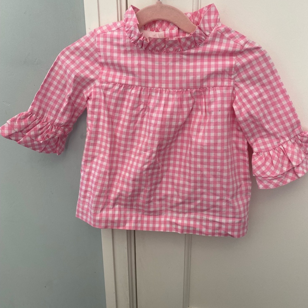 Janie & Jack Pink Gingham Ruffle Neck Kids Top